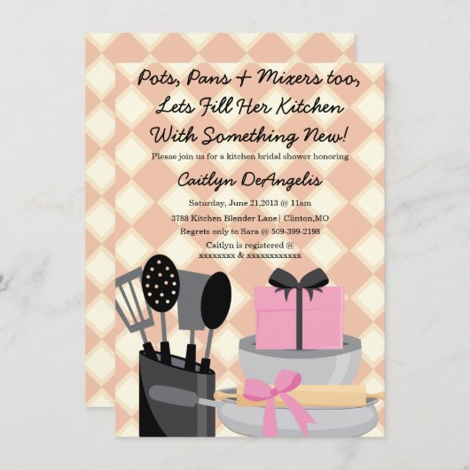 Cute Pink Kitchen Gadget Bridal Shower-uitnodiging Kaart (Voorkant / Achterkant)