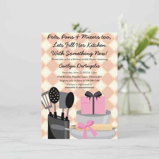 Cute Pink Kitchen Gadget Bridal Shower-uitnodiging Kaart (Staand voorkant)