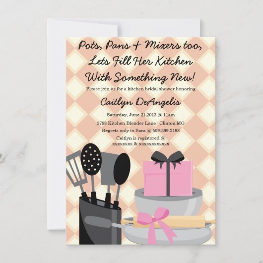 Cute Pink Kitchen Gadget Bridal Shower-uitnodiging Kaart (Voorkant)