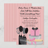 Cute Pink Kitchen Gadget Bridal Shower-uitnodiging Kaart (Voorkant / Achterkant)
