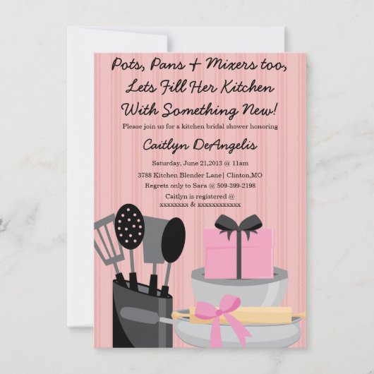 Cute Pink Kitchen Gadget Bridal Shower-uitnodiging Kaart (Voorkant)