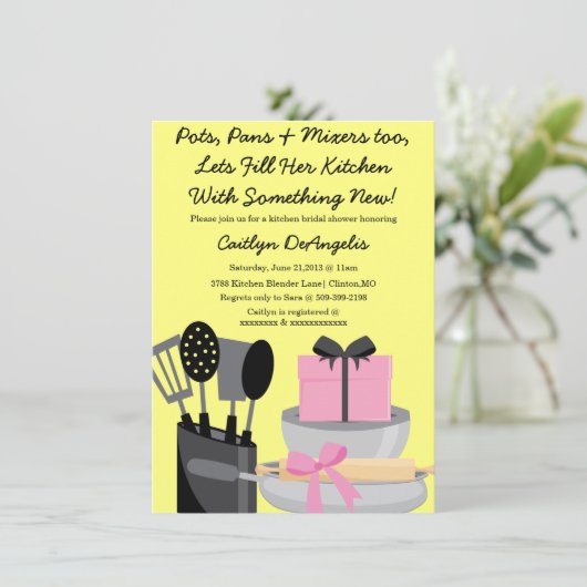 Cute Pink Kitchen Gadget Bridal Shower-uitnodiging Kaart (Staand voorkant)