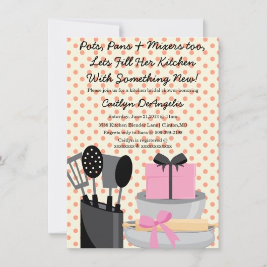 Cute Pink Kitchen Gadget Bridal Shower-uitnodiging Kaart (Voorkant)