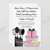 Cute Pink Kitchen Gadget Bridal Shower-uitnodiging Kaart (Voorkant / Achterkant)