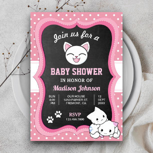 Cute Pink Kitten Baby shower Kaart