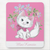 Cute Pink Kitten en Flowers Girl's Muismat (Voorkant)
