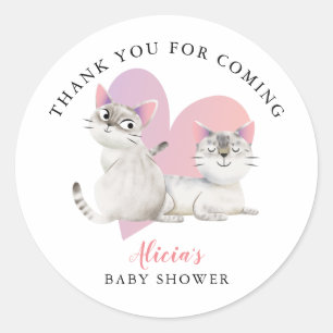 Cute Pink Kitten Twins Baby shower Favor Ronde Sticker
