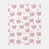 Cute Pink Kittens and Hearts Pattern for Kids Fleece Deken (Voorkant)