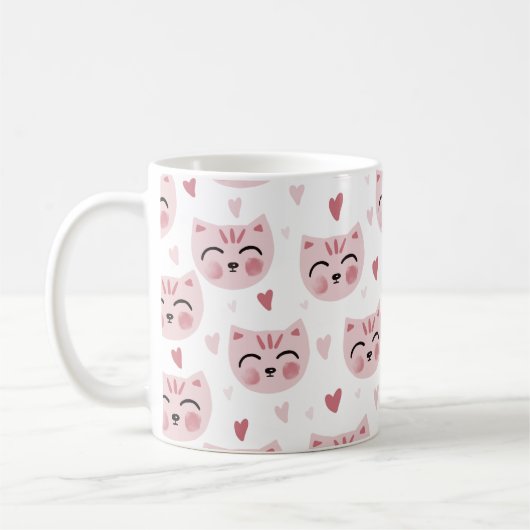 Cute Pink Kittens and Hearts Pattern for Kids Koffiemok (Links)