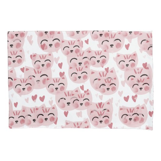 Cute Pink Kittens and Hearts Pattern for Kids Kussensloop (Voorkant)