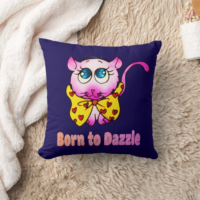 Cute Pink Kitty - Born to Dazzle Art Kussen (Deken)