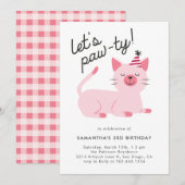 Cute Pink Kitty Cat Birthday Party Kaart (Voorkant / Achterkant)