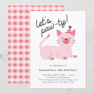 Cute Pink Kitty Cat Birthday Party Kaart