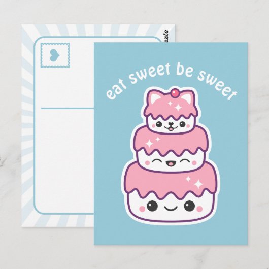 Cute Pink Kitty Cat Cake Briefkaart (Voorkant / Achterkant)