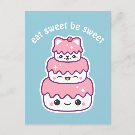 Cute Pink Kitty Cat Cake Briefkaart (Voorkant)