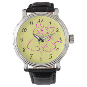Cute Pink Kitty Cat Horloge