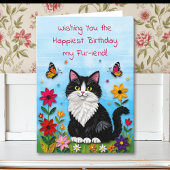 Cute Pink Kitty Cat in Flowers Birthday Kaart