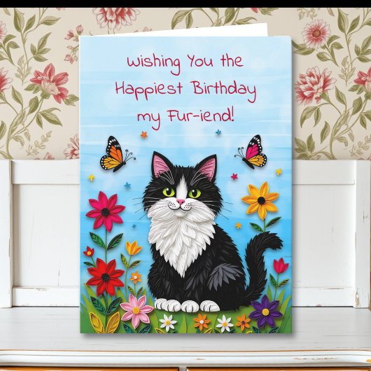 Cute Pink Kitty Cat in Flowers Birthday Kaart