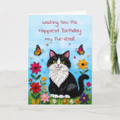 Cute Pink Kitty Cat in Flowers Birthday Kaart (Voorkant)