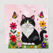 Cute Pink Kitty Cat in Flowers Kaart (Voorkant / Achterkant)
