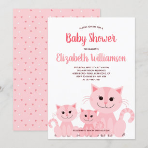Cute Pink Kitty Cat Kitten Girl Modern Baby shower Kaart