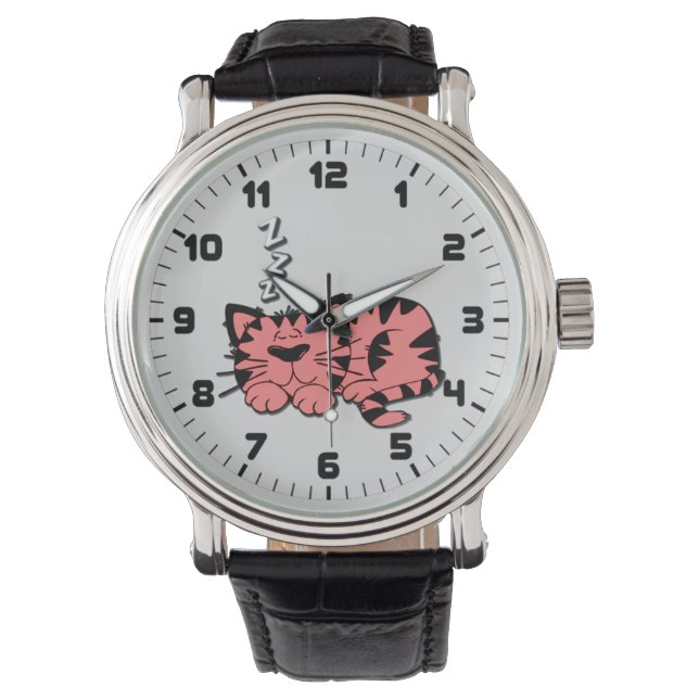 Cute Pink Kitty Cat Nap Wrist Watch Horloge (Voorkant)