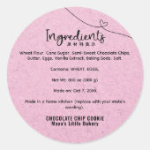 Cute Pink Kraft Heart Bakery Ingredient Ronde Sticker (Voorkant)