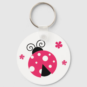 Cute Pink Labybird and Flowers Sleutelhanger