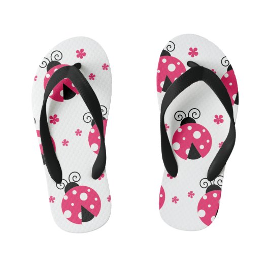 Cute Pink Labybirds and Flowers Kinder Teenslippers (Voetbed)