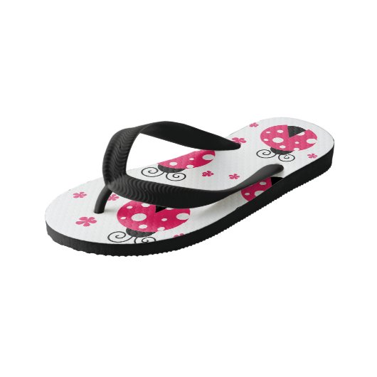 Cute Pink Labybirds and Flowers Kinder Teenslippers (Schuin)