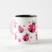 Cute Pink Labybirds and Flowers Tweekleurige Koffiemok (Voorkant links)
