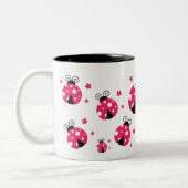 Cute Pink Labybirds and Flowers Tweekleurige Koffiemok (Links)