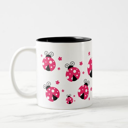 Cute Pink Labybirds and Flowers Tweekleurige Koffiemok (Links)
