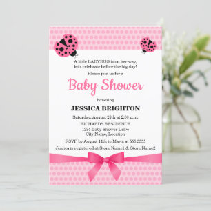 Cute Pink Ladybug Baby shower Kaart