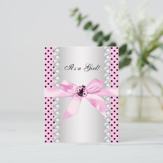 Cute Pink Ladybug Baby shower Kaart (Staand voorkant)