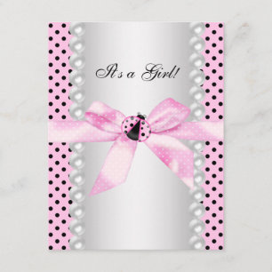 Cute Pink Ladybug Baby shower Kaart