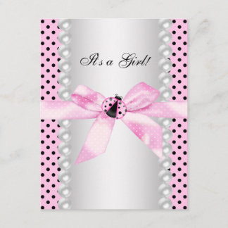 Cute Pink Ladybug Baby shower Kaart