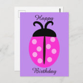 Cute Pink Ladybug Birthday Briefkaart (Voorkant / Achterkant)