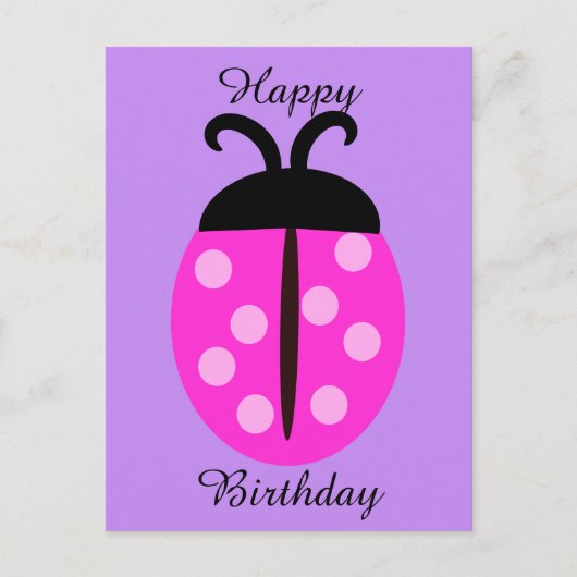 Cute Pink Ladybug Birthday Briefkaart (Voorkant)