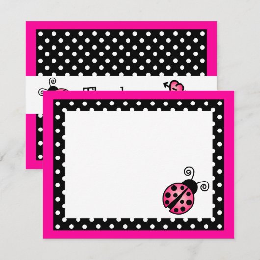 Cute Pink Ladybug Flat Hartelijk dank Notitiekaartje (Voorkant / Achterkant)