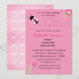 Cute Pink Ladybug Floral Baby shower Kaart