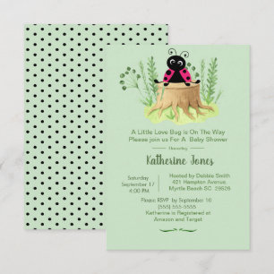 Cute Pink Ladybug Forrest Baby shower Kaart