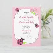 Cute Pink Ladybug Invitation Kaart (Staand voorkant)