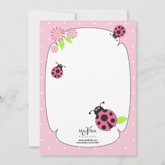 Cute Pink Ladybug Invitation Kaart (Achterkant)