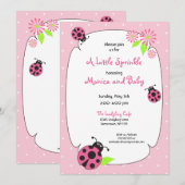 Cute Pink Ladybug Invitation Kaart (Voorkant / Achterkant)