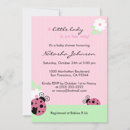 Cute Pink Ladybug Mint Girl Baby shower Invites Kaart (Voorkant)