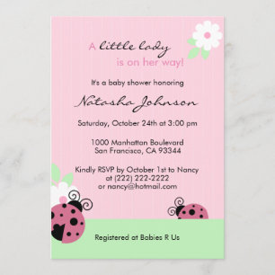 Cute Pink Ladybug Mint Girl Baby shower Invites Kaart