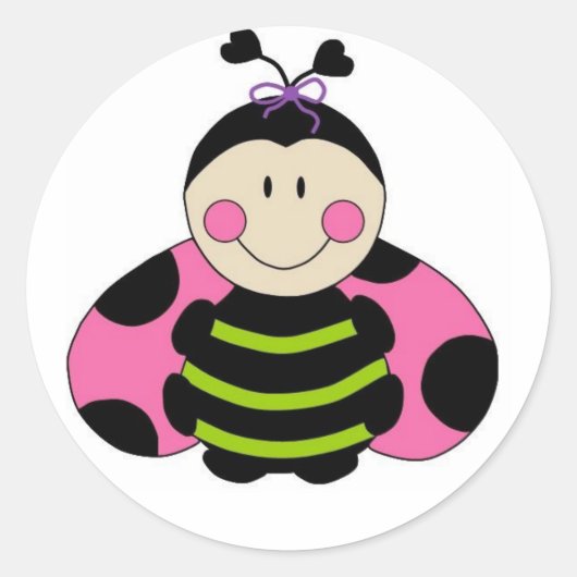 Cute Pink Ladybug Ronde Sticker (Voorkant)