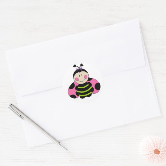 Cute Pink Ladybug Ronde Sticker (Envelop)