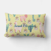 Cute Pink Lama's en groene cactus Gepersonaliseerd Kussen (Voorkant)